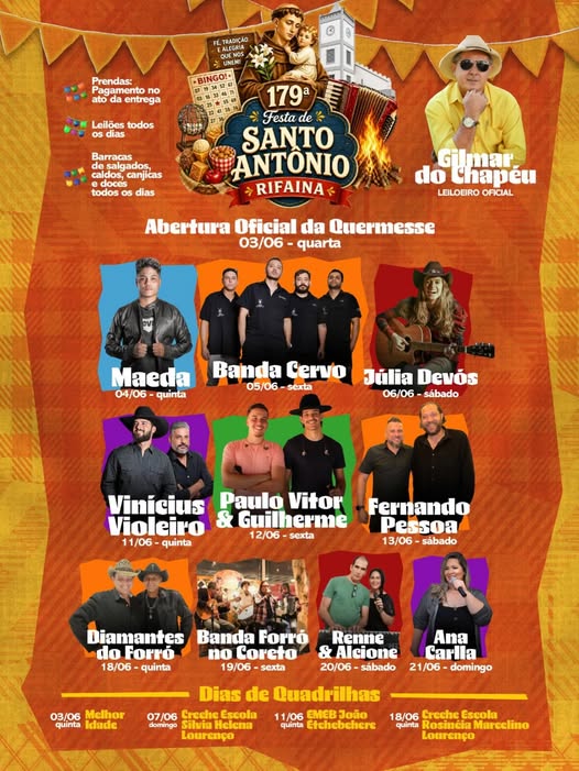 Festa Santo  Antônio 2026 * de 03 a 21 de junho 2026 * Local Igreja Matriz Santo Antônio